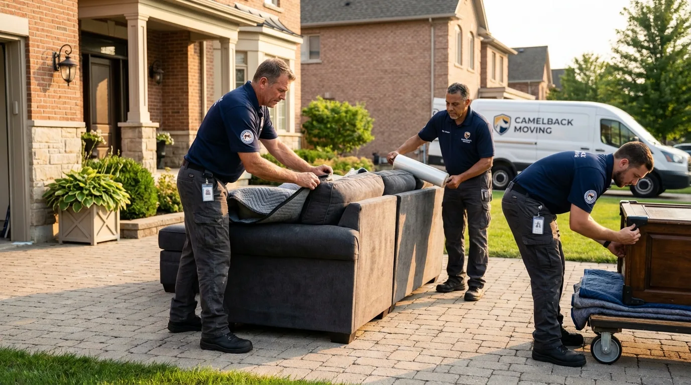 Large estate moving crew wrapping furniture in Lincoln, IL